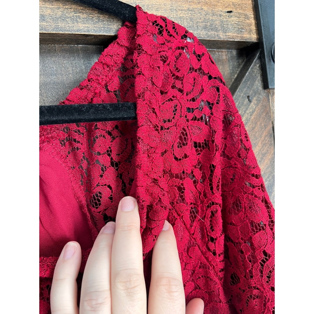 Forgotten‎ Grace Red Floral Lace Peasant Top Bell Sleeve Off Shoulder Large - Picture 14 of 15